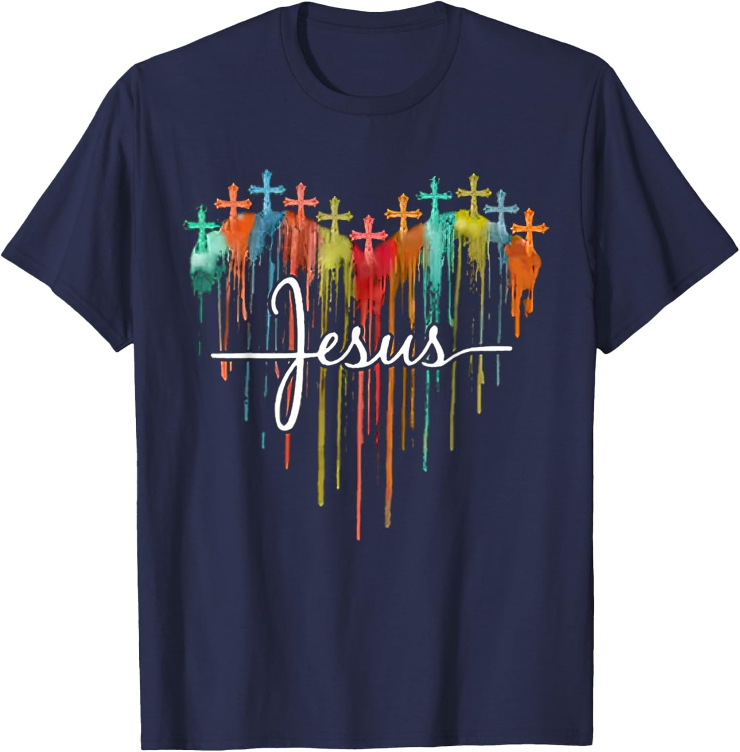 Colorful Jesus Cross Melting Heart For Christian Jesus Lover T-Shirt - T-Shirt | Navy