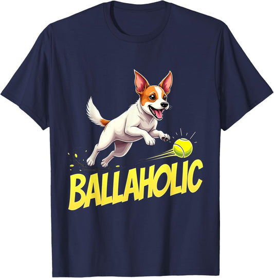 Funny Ballaholic Jack Russell Terrier Dog Chasing Ball T-Shirt - T-Shirt | Navy