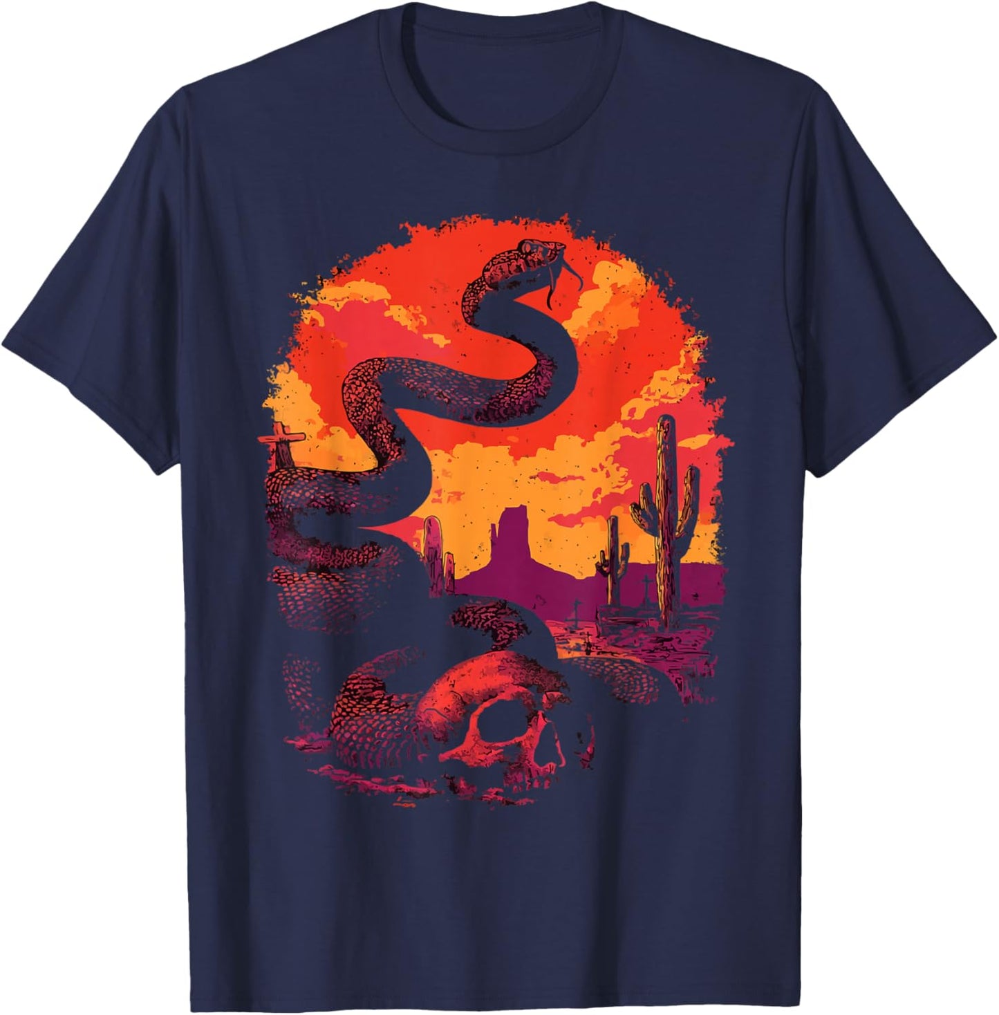 Rattlesnake with Skull Desert Snake Western Gothic Sunset T-Shirt - T-Shirt | Navy