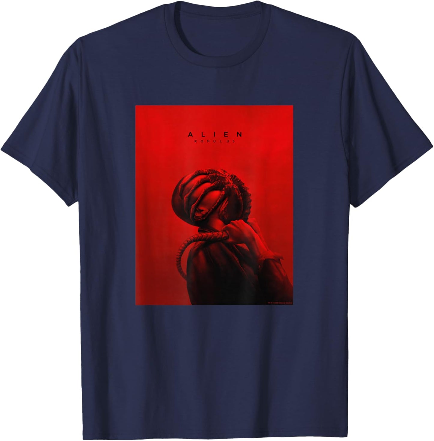Alien: Romulus Facehugger Attack Red Movie Poster T-Shirt - T-Shirt | Navy