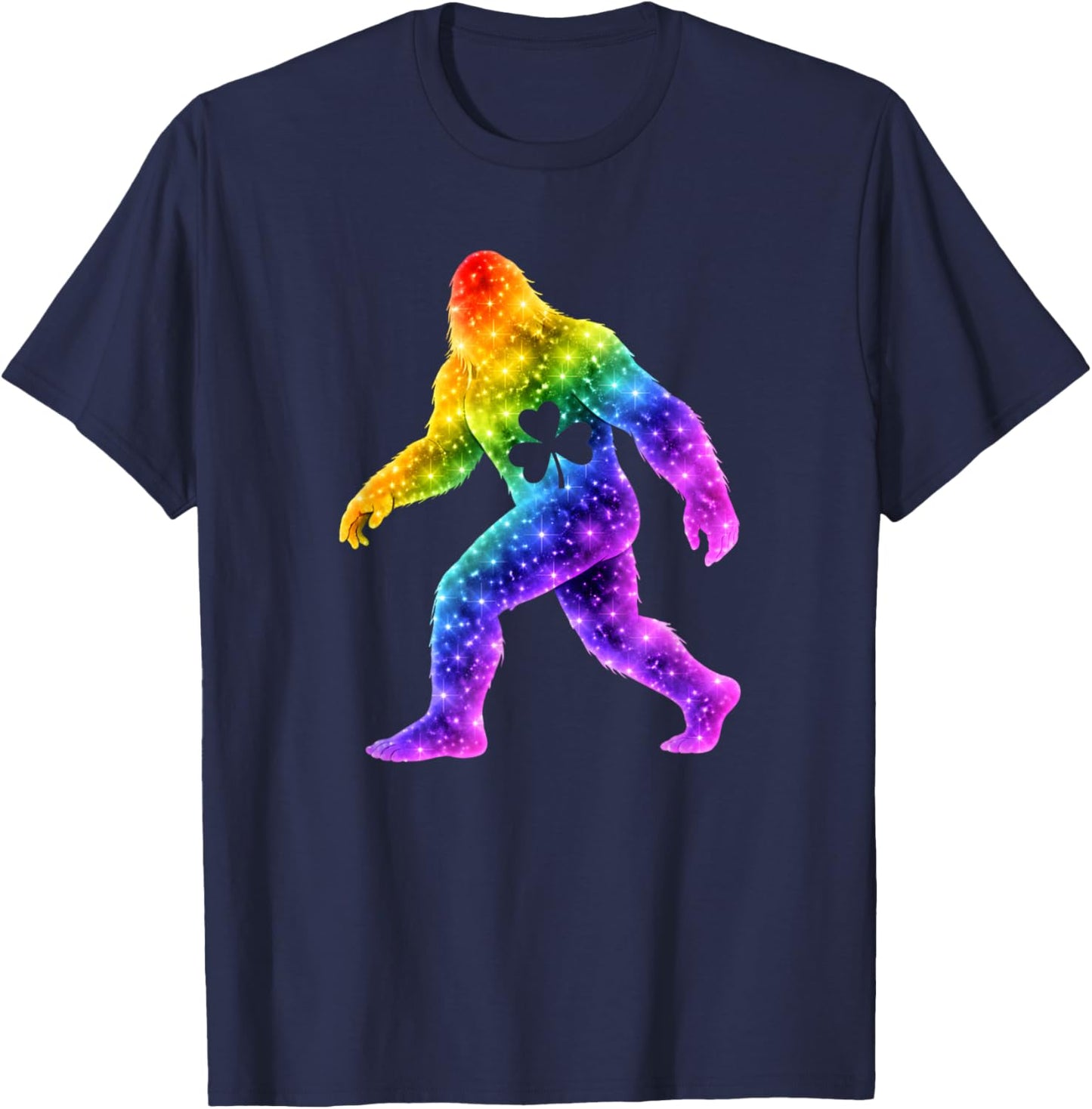 St Patricks Day Rainbow Galaxy Bigfoot Shamrock T-Shirt - T-Shirt | Navy