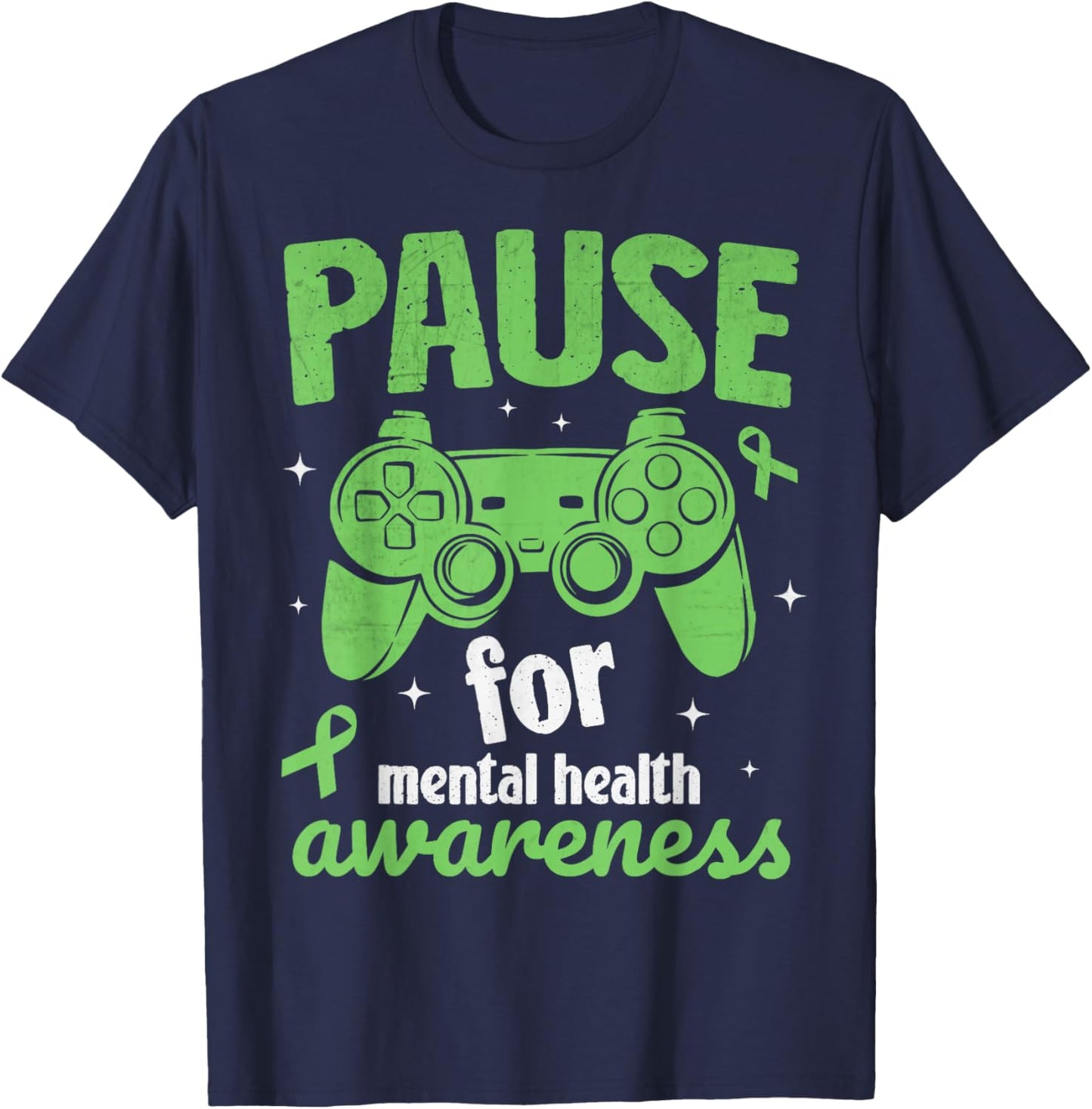 Gamer Pause For Mental Health Awareness Kids Boys Gaming T-Shirt - T-Shirt | Navy