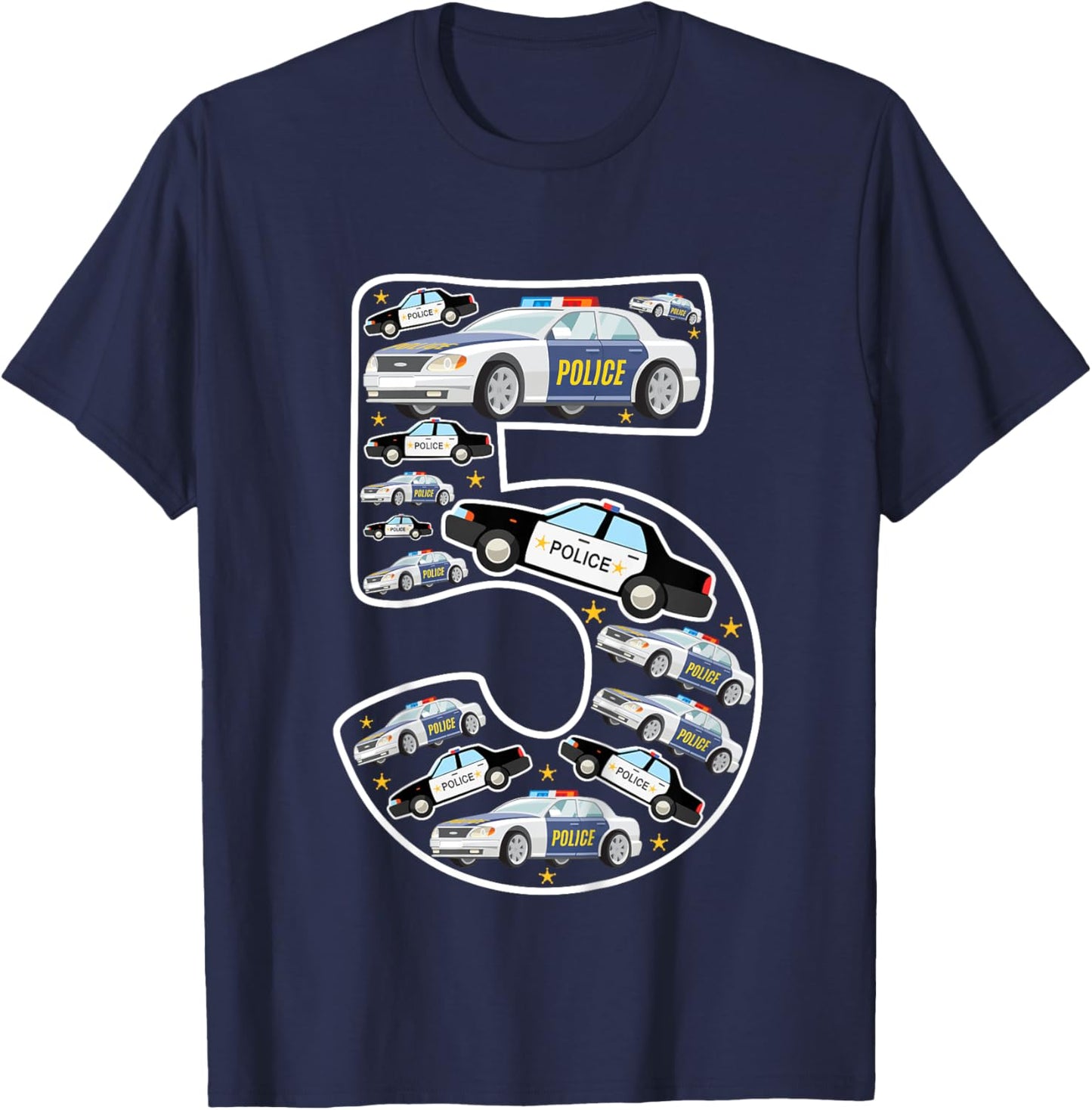 Kids 5 Year Old Police Cars 5th Birthday Policeman Boy Toddler 5 T-Shirt - T-Shirt | Navy