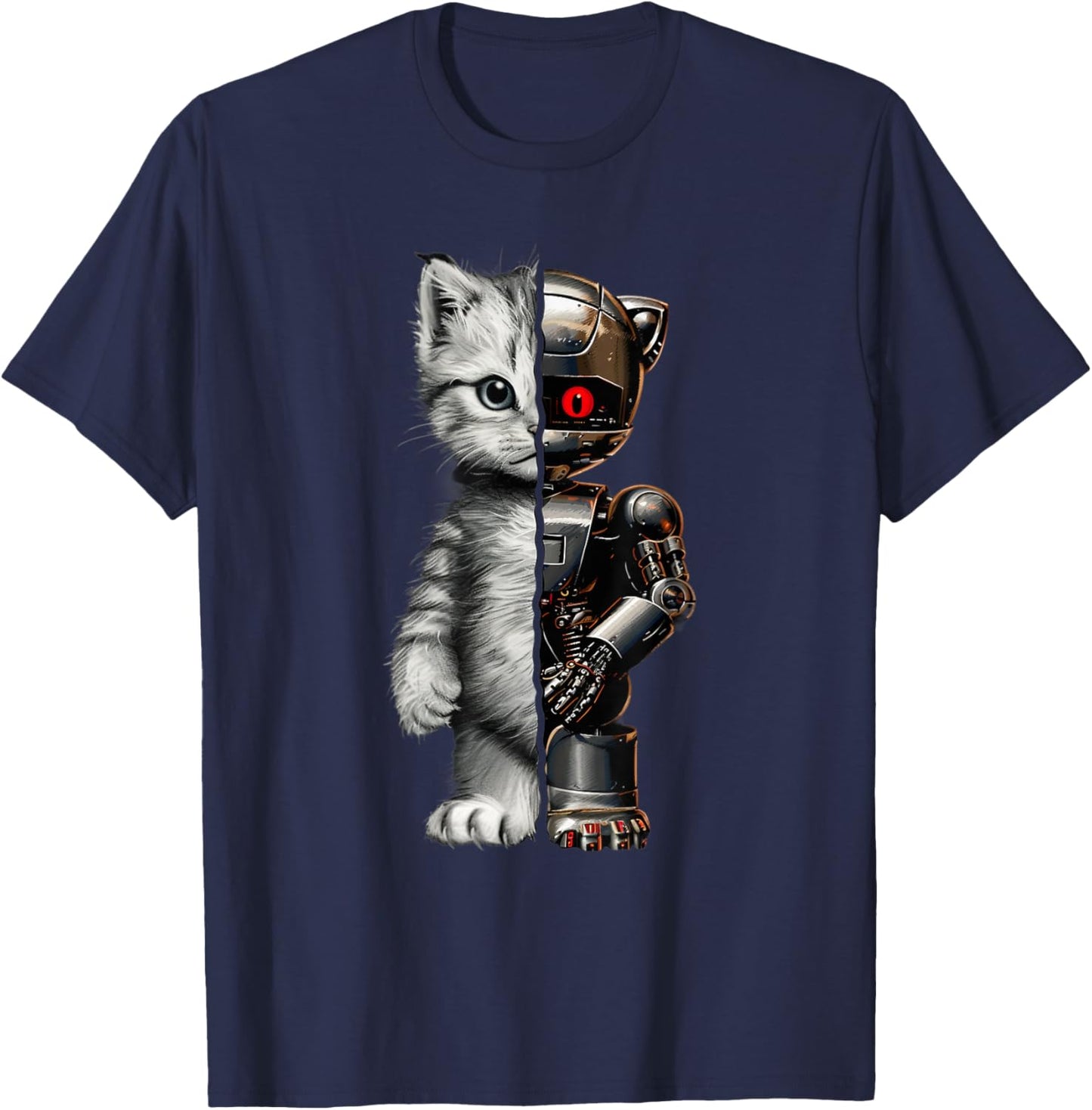 Funny Robotics Animal Lover Cat Robots Graphic Engineer Cats T-Shirt - T-Shirt | Navy