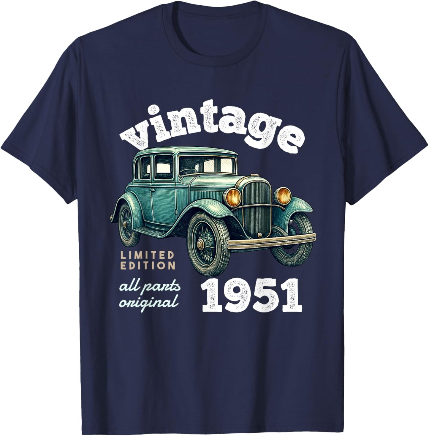 Vintage Car 1951, 75 Years, 75th Anniversary T-Shirt - T-Shirt | Navy