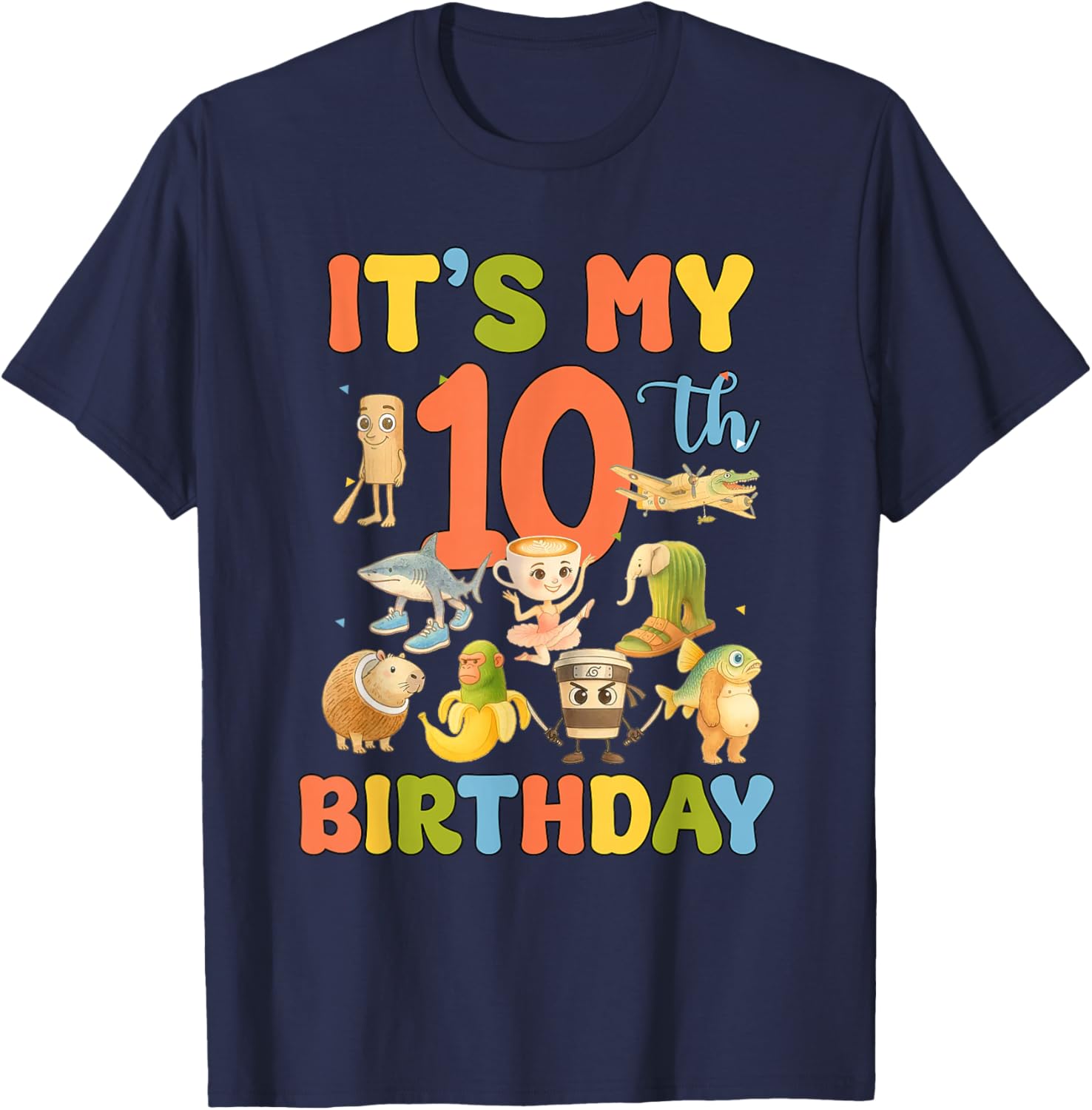 It's My 10th Birthday Boy Italian Brainrot Meme 10 Year Old T-Shirt - T-Shirt | Navy
