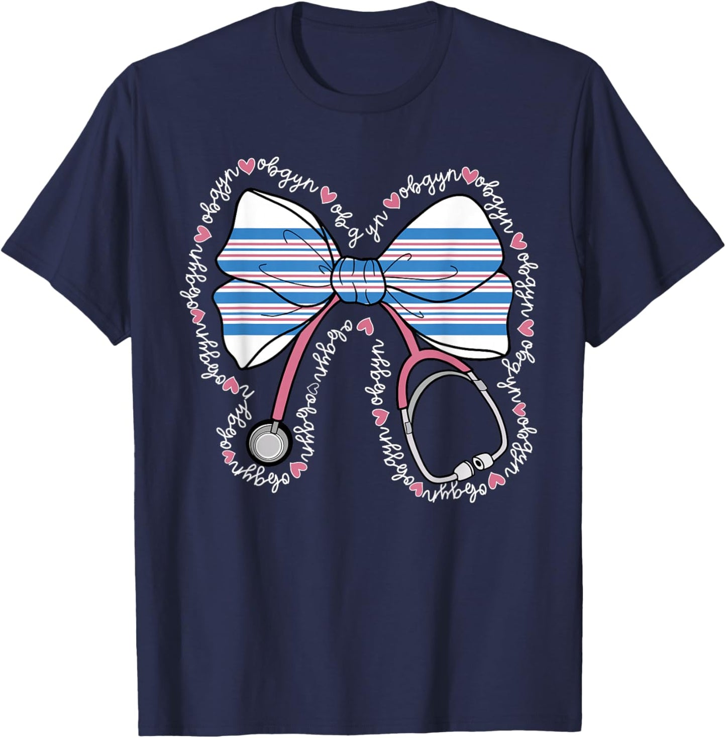 Cute Stethoscope Bow Coquette OBGYN Nurse Squad Baby Blanket T-Shirt - T-Shirt | Navy