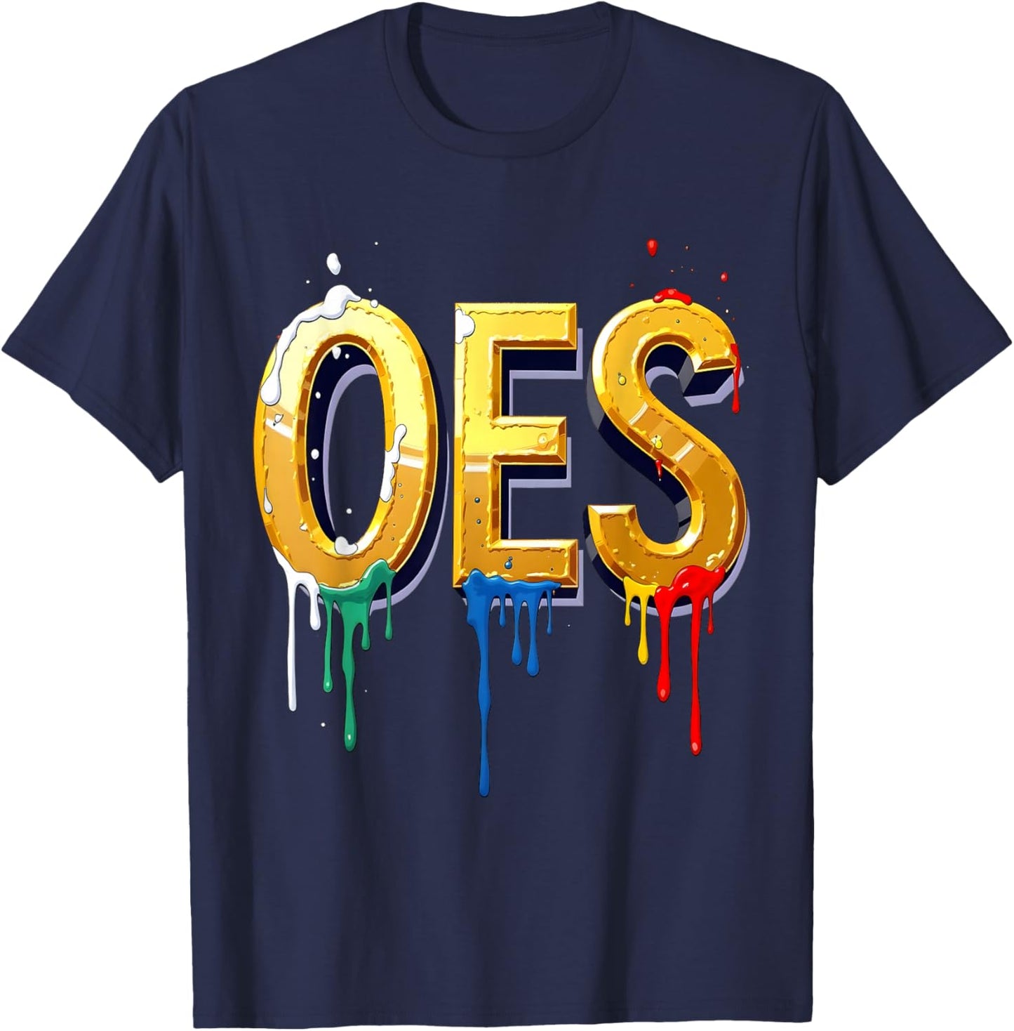 OES 3D Golden Word Colors Dripping Order of the Eastern Star T-Shirt - T-Shirt | Navy