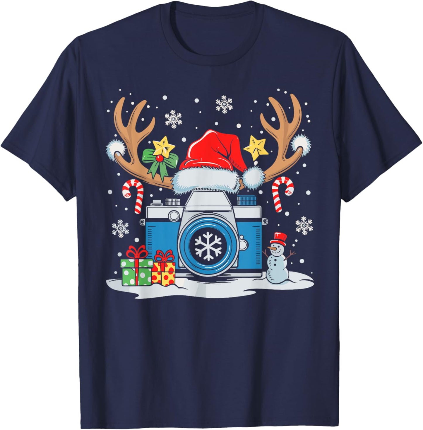 Xmas Photography Santa Hat Reindeer Photographer Christmas T-Shirt - T-Shirt | Navy