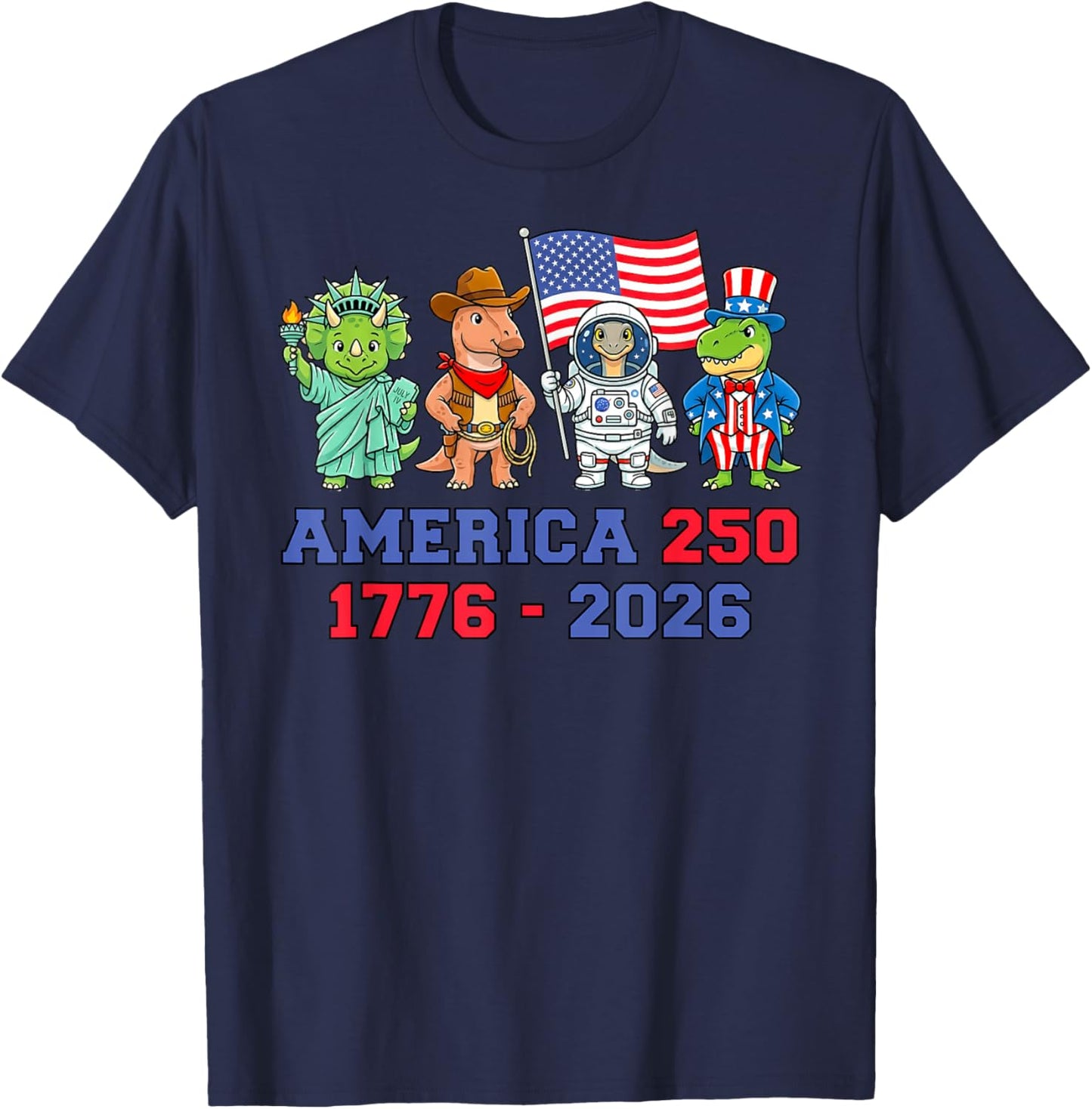 4th of July Dinosaurs America 250 Kids Semiquincentennial T-Shirt - T-Shirt | Navy