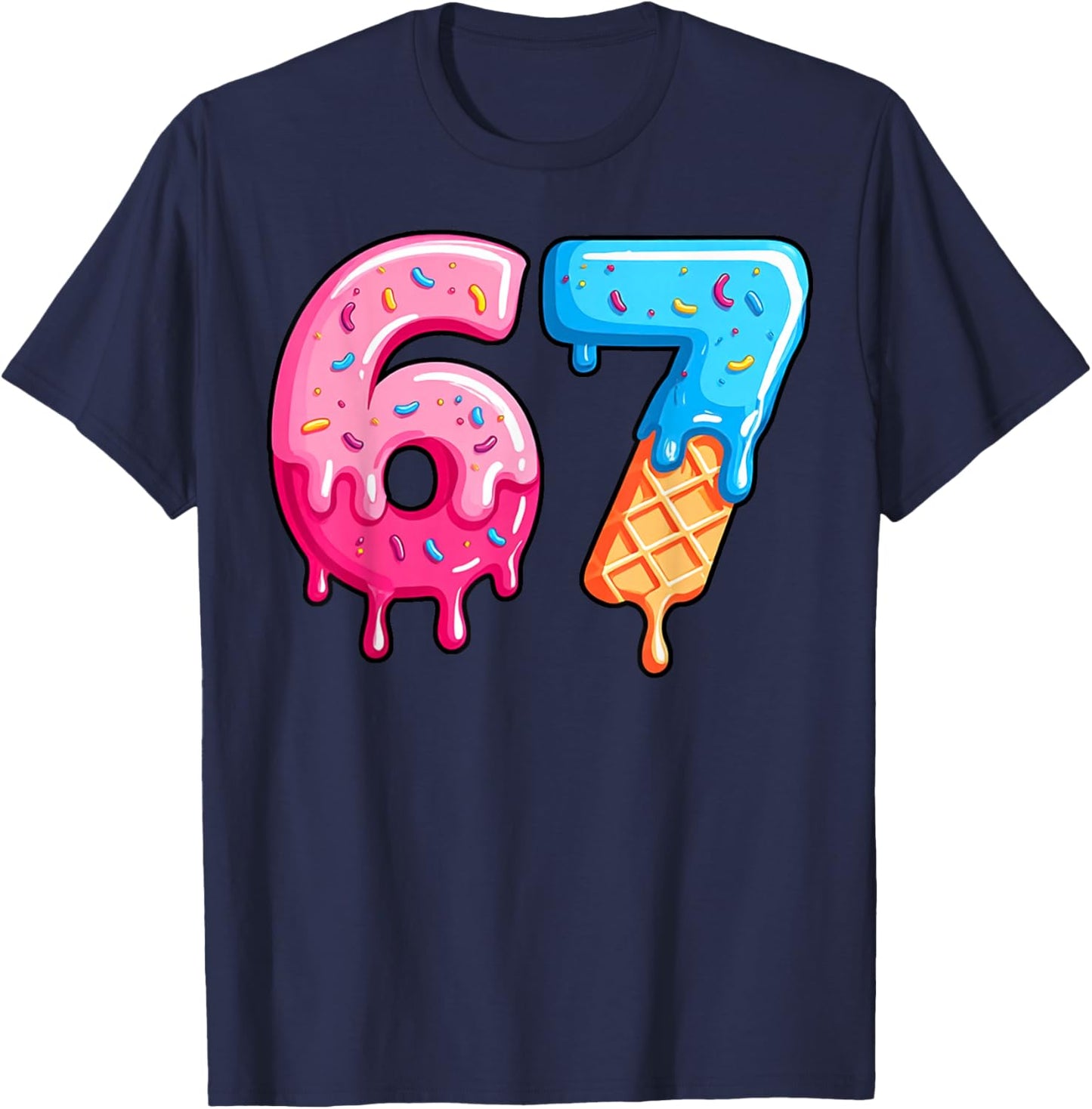 Six Seven Ice Cream Drip Cool Meme 67 Funny Number T-Shirt - T-Shirt | Navy