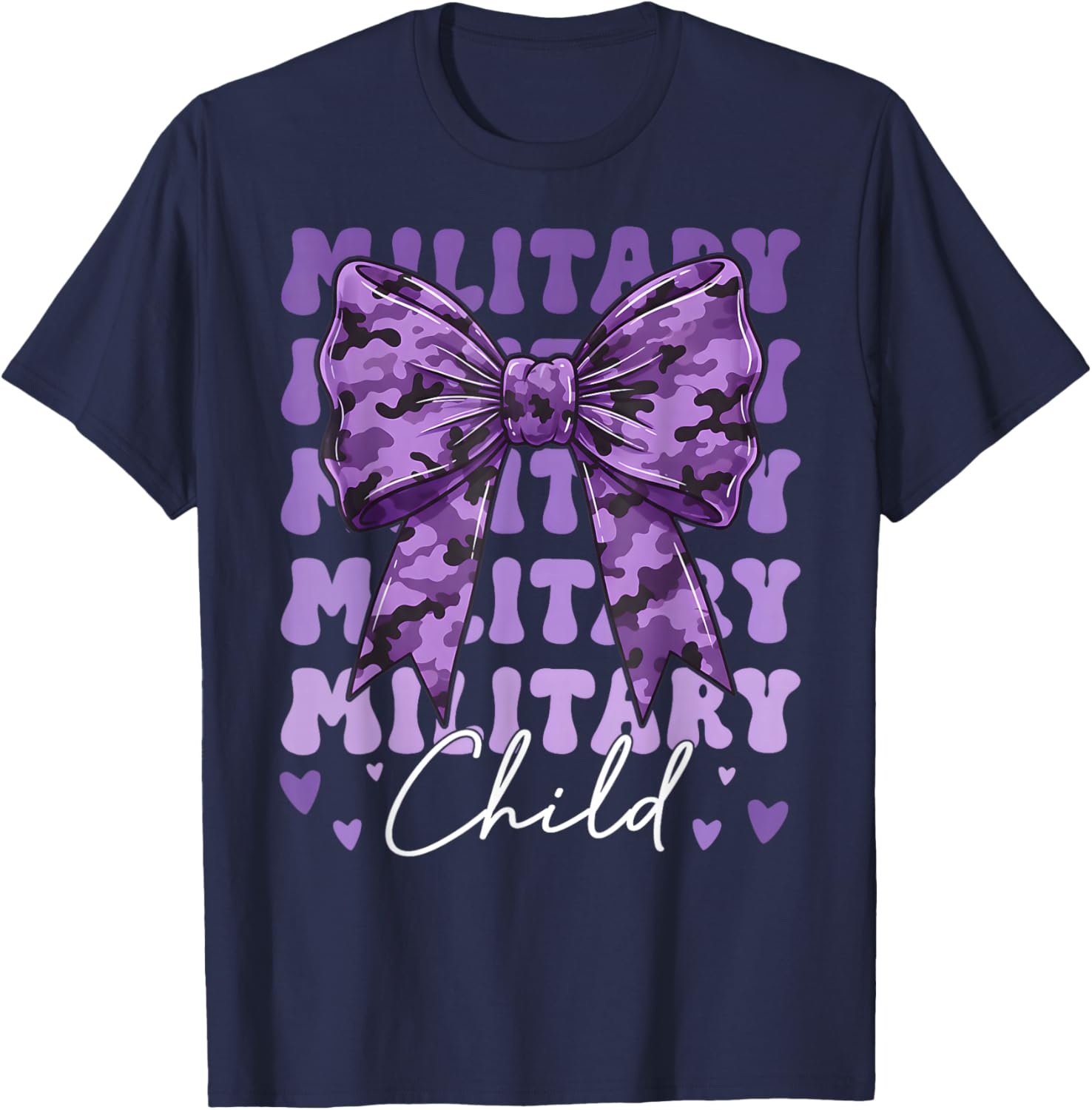 Purple Up for Military Kids Girl Coquette Bow Military Child T-Shirt - T-Shirt | Navy