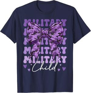 Purple Up for Military Kids Girl Coquette Bow Military Child T-Shirt - T-Shirt | Navy