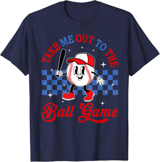 Vintage Take Me Out to The Baseball Ball Game Softball T-Shirt - T-Shirt | Navy
