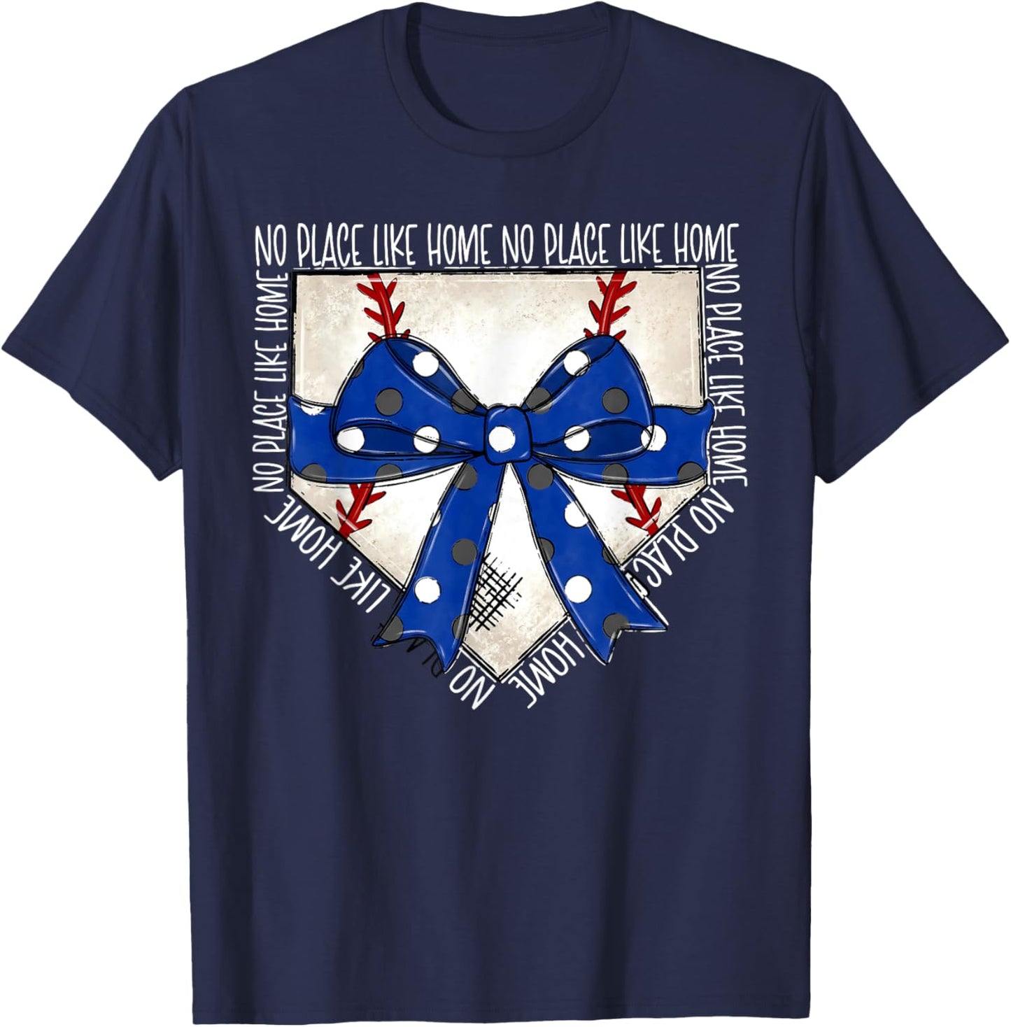 No Place Like Home Coquette Bow Game Day Softball Baseball T-Shirt - T-Shirt | Navy