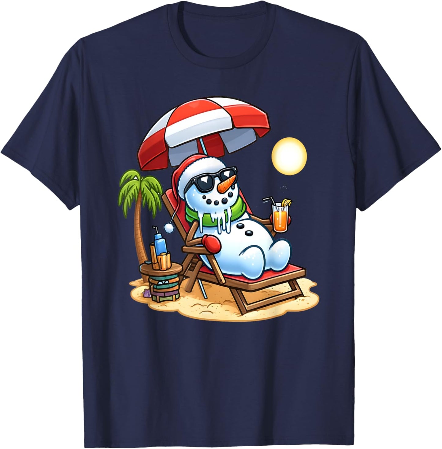 Christmas in July Funny Snowman Summer Fun Beach Holiday T-Shirt - T-Shirt | Navy