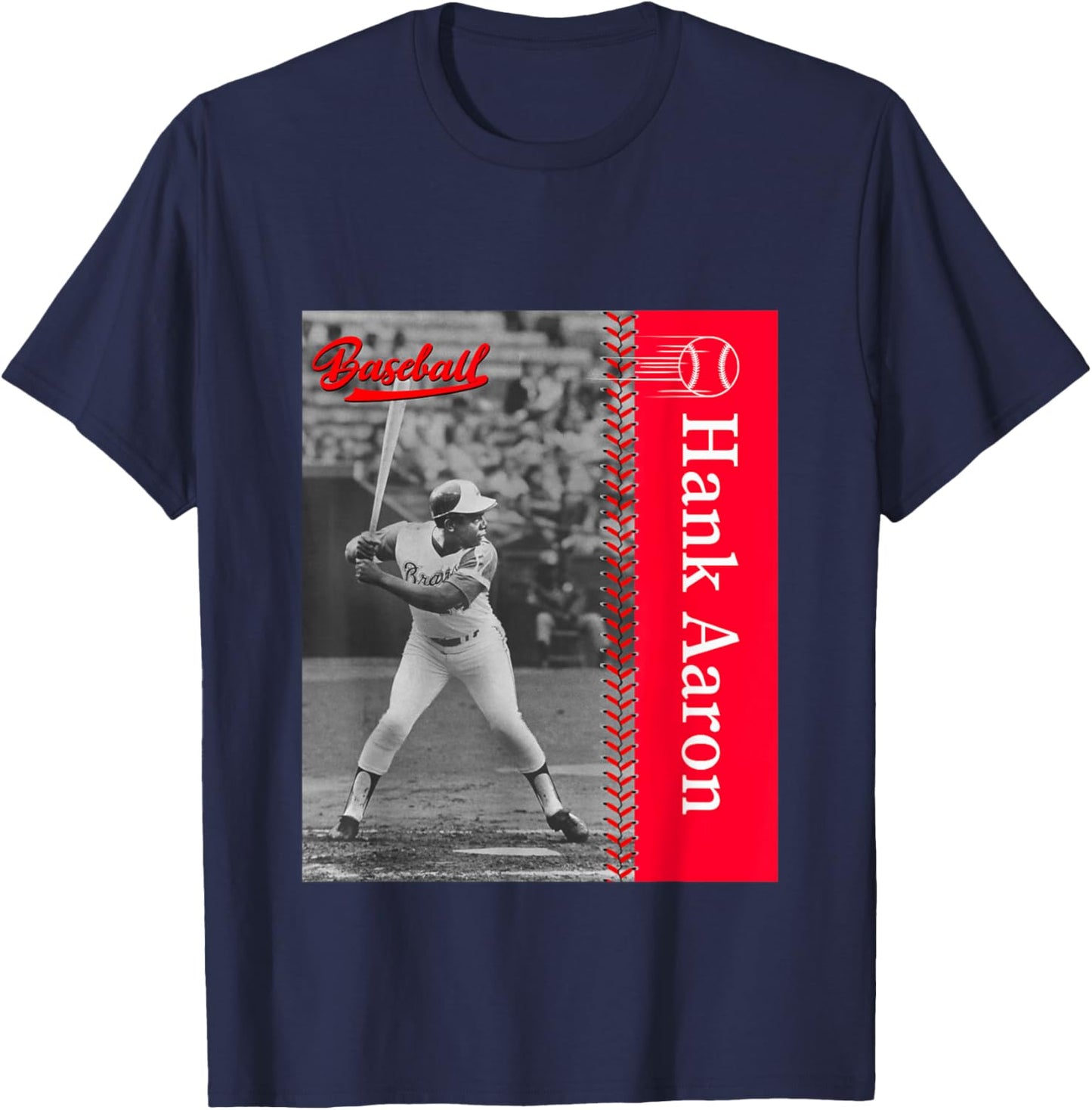 Great Moment Store Hank Aaron_Baseball_001 , Small, Black T-Shirt - T-Shirt | Navy
