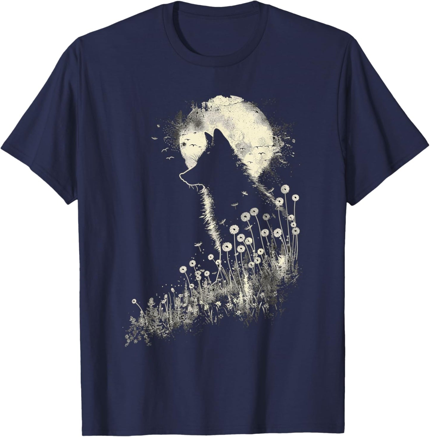 Fox Dandelion Wildlife Foxes Nature Art T-Shirt - T-Shirt | Navy