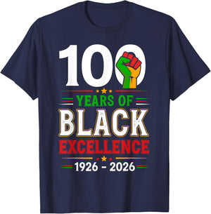100 Years of Black Excellence Centennial Black History T-Shirt - T-Shirt | Navy