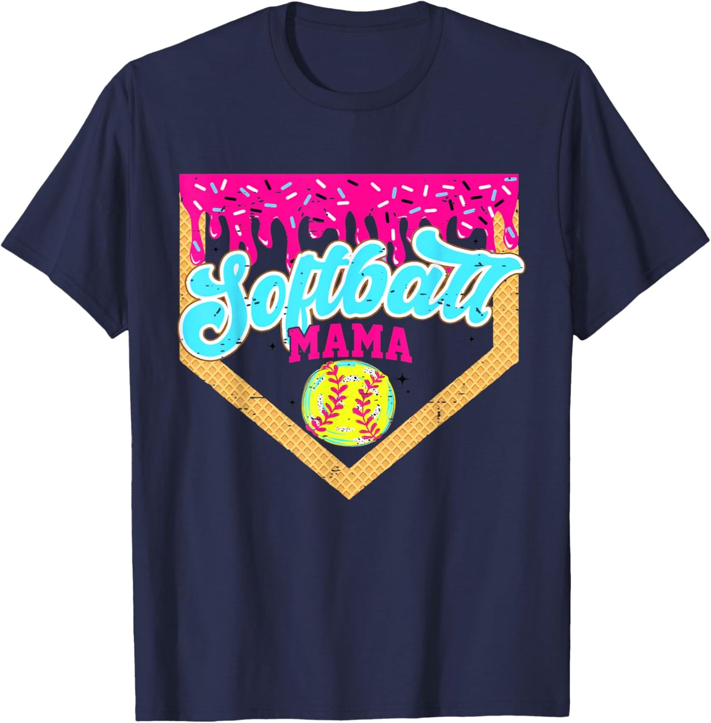 Softball Mama Drip Funny Game Day Softball Ice Cream Drip T-Shirt - T-Shirt | Navy