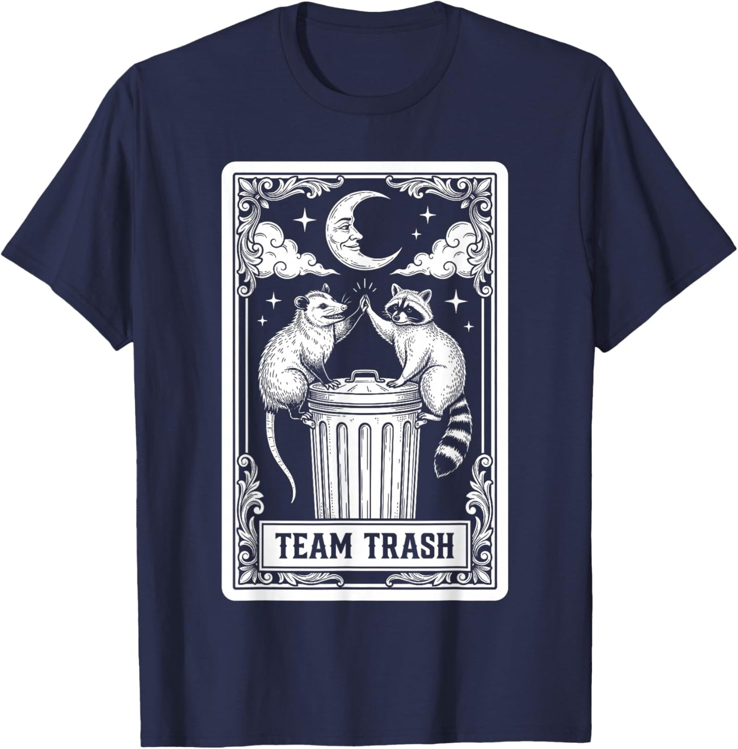 Tarot Card Vintage Team Trash Crescent Moon Opossum Raccoon T-Shirt - T-Shirt | Navy