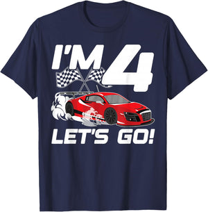 I'm 4 Lets Go 4th Racing Car BirthdayTheme 4th Party T-Shirt - T-Shirt | Navy
