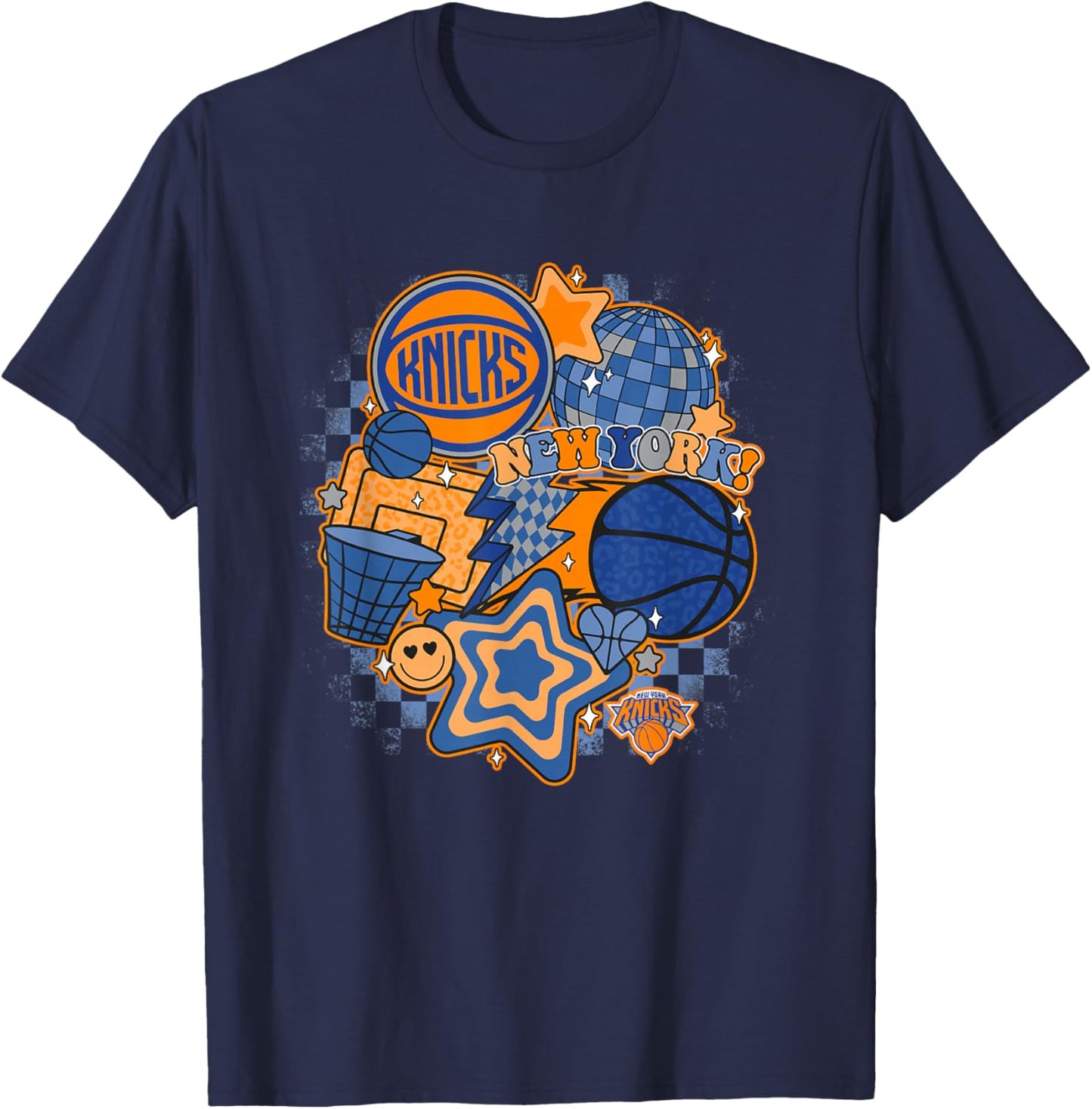 NBA New York Knicks Psychedelic Basketball Collage T-Shirt - T-Shirt | Navy