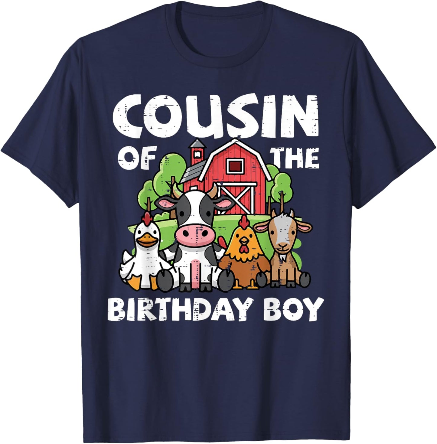 Cousin of Birthday Boy Farm Animals Bday Party Matching Kids T-Shirt - T-Shirt | Navy