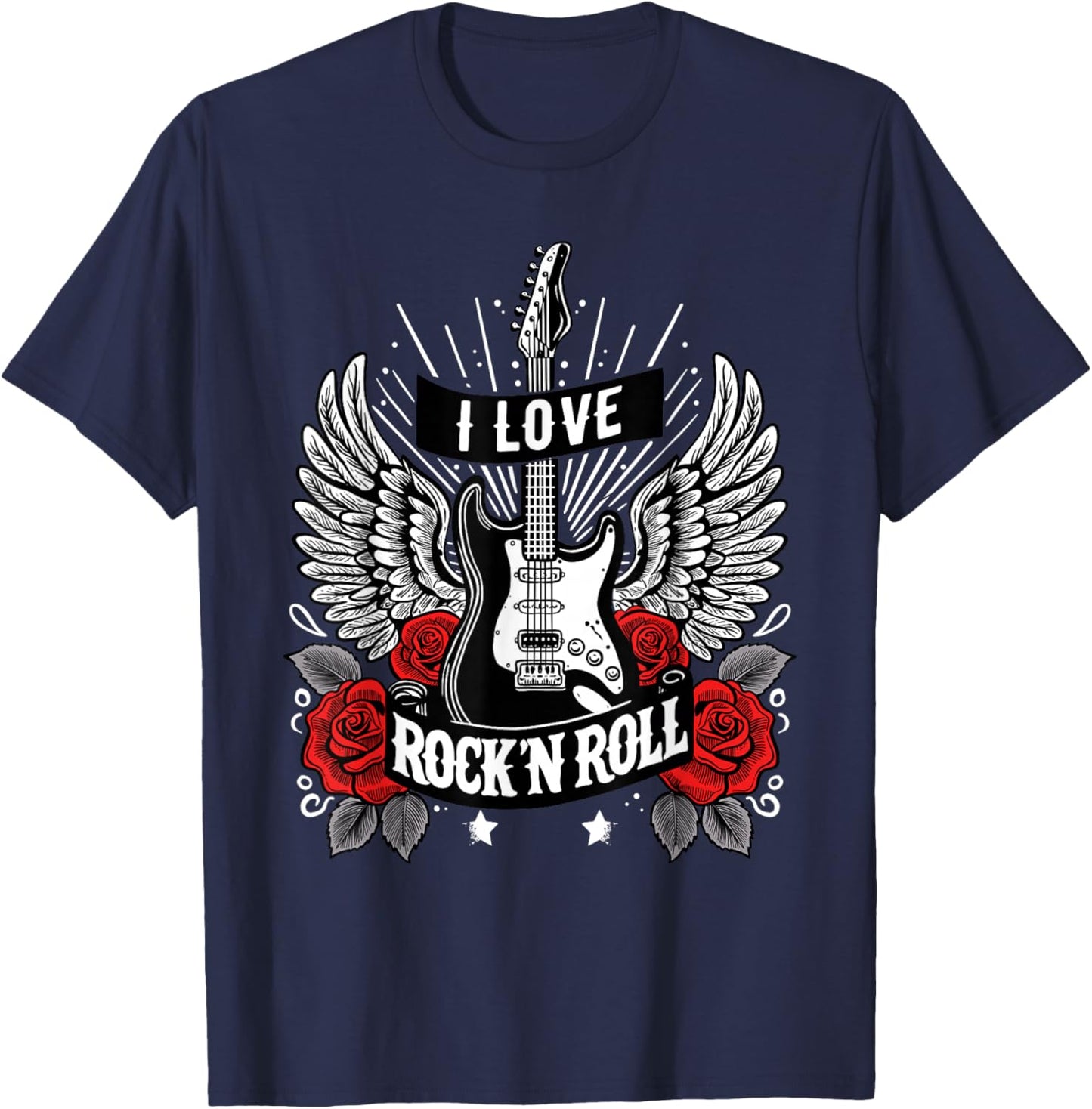I Love Rock And Roll Retro Electric Guitar Rock&Roll , Black, S T-Shirt - T-Shirt | Navy