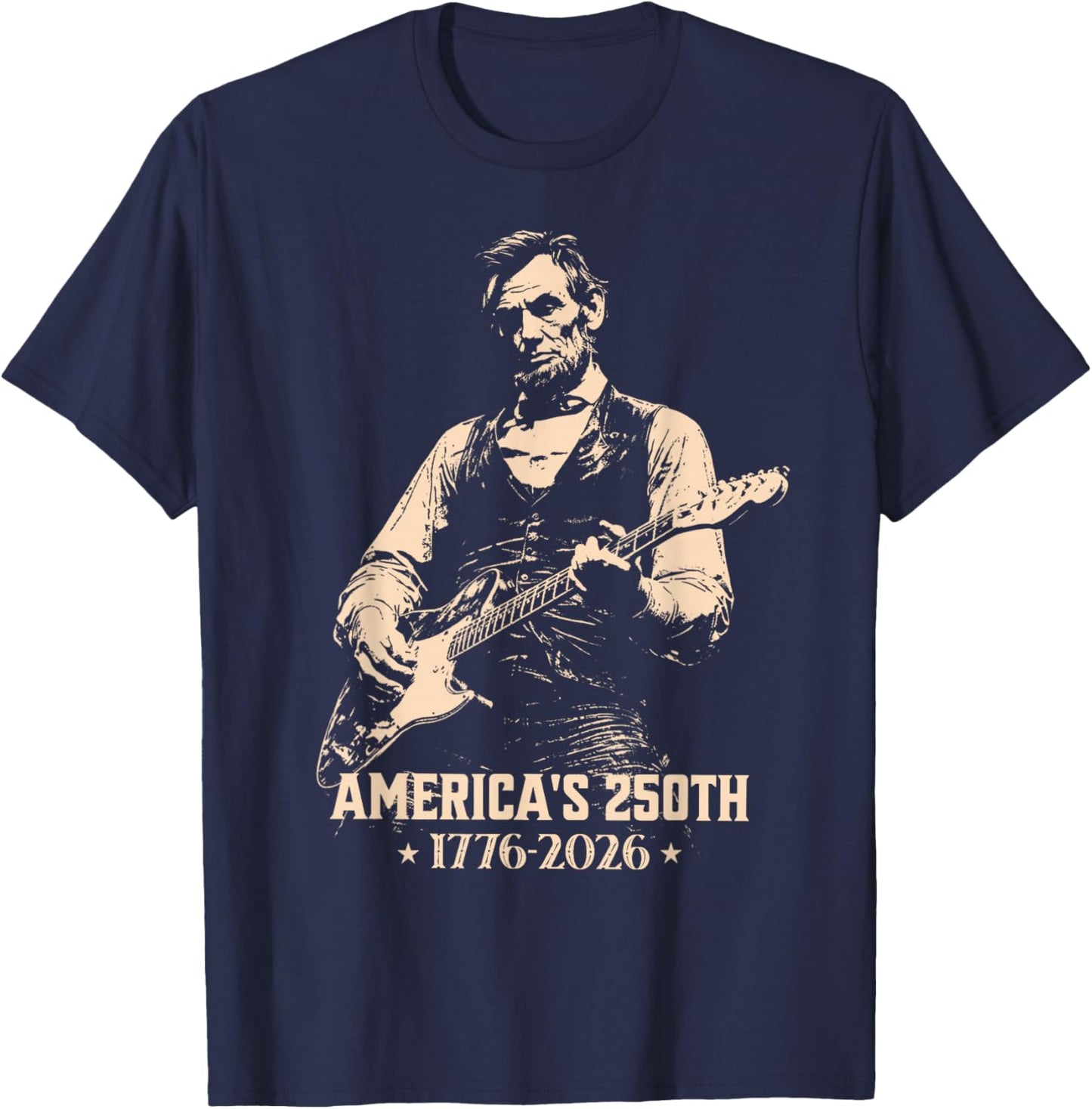 Vintage United States 250 Anniversary Abe Lincoln Guitar T-Shirt - T-Shirt | Navy