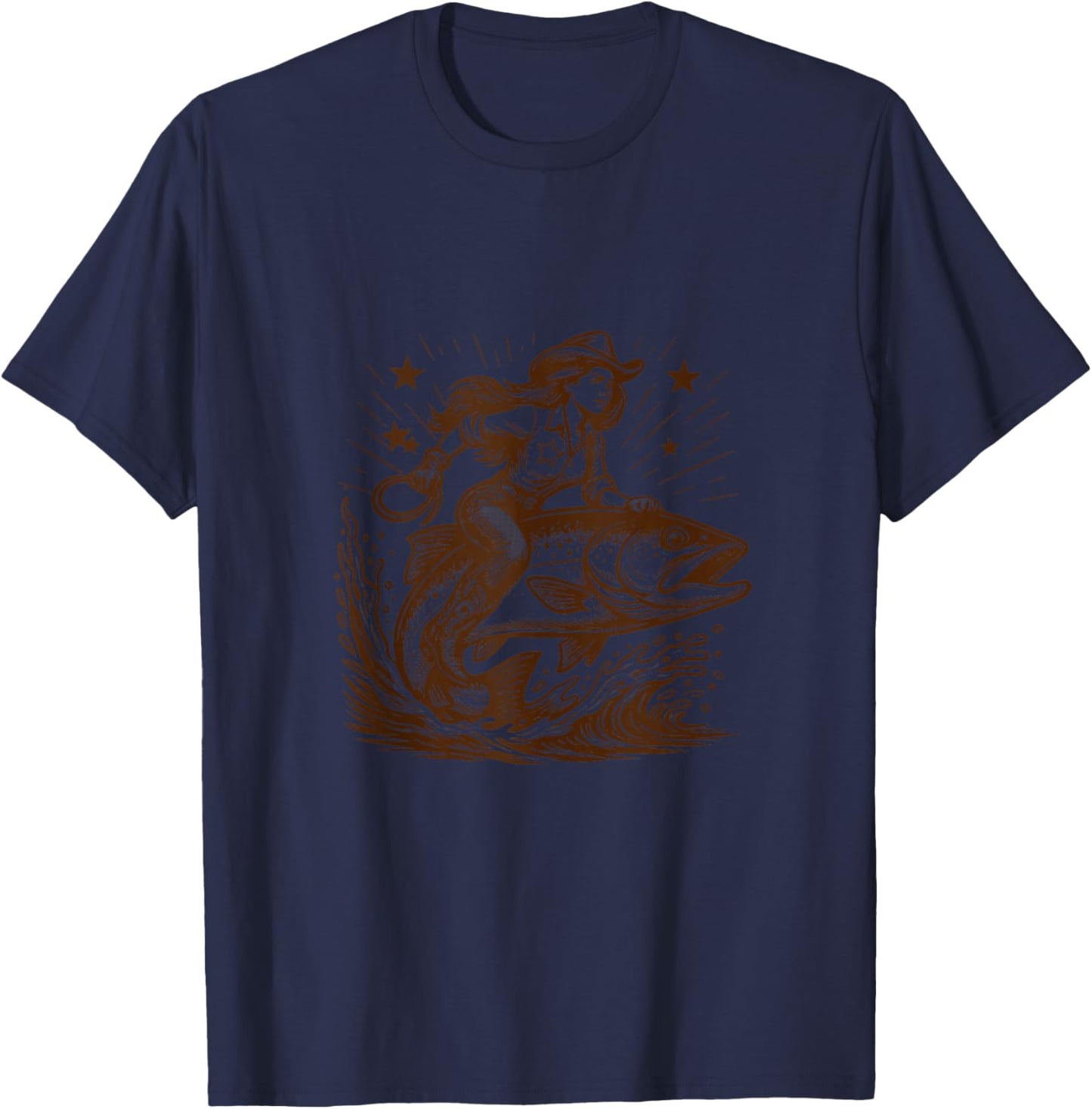 Western Wild West Rodeo Fishing Lover Cowgirls Riding Fish T-Shirt - T-Shirt | Navy