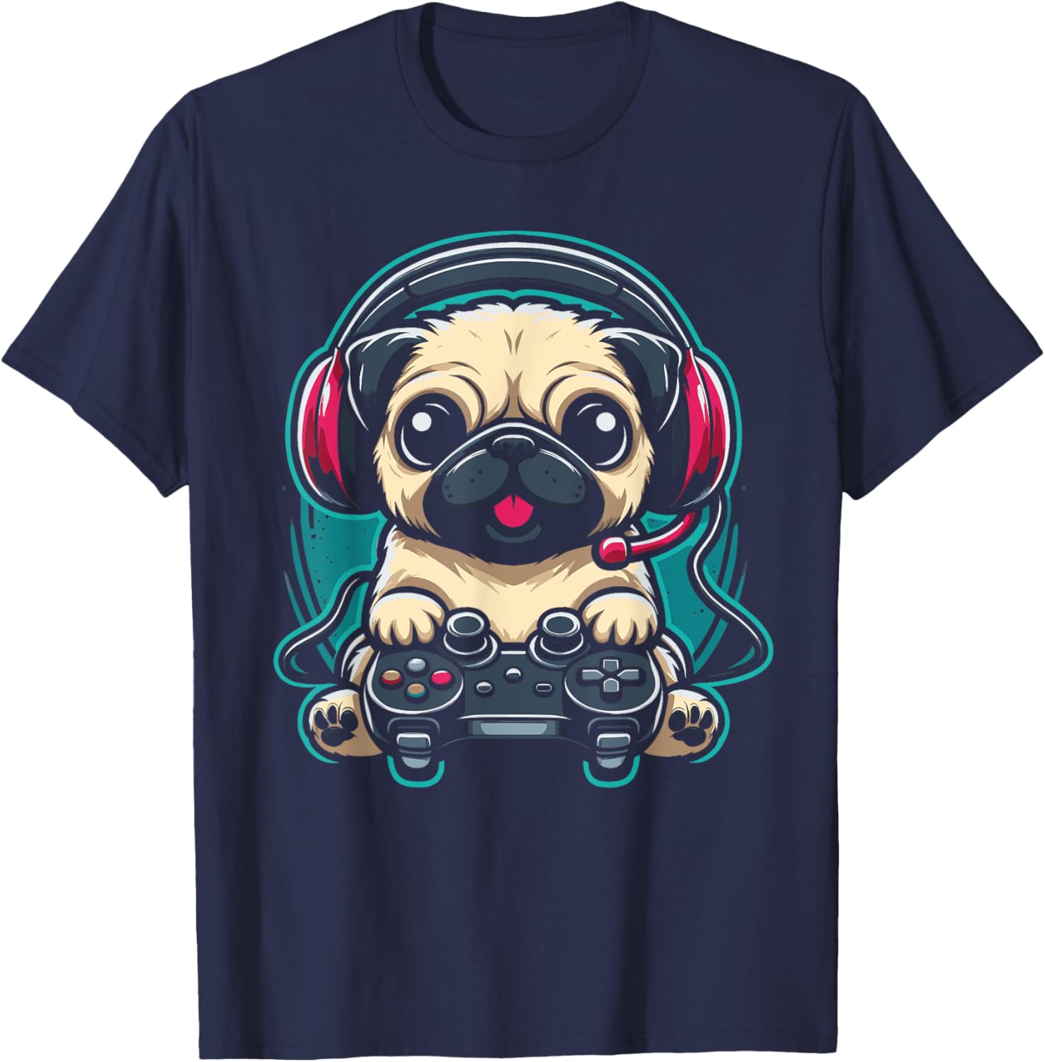 Gamer Pug Playing Video Games Gaming T-Shirt - T-Shirt | Navy