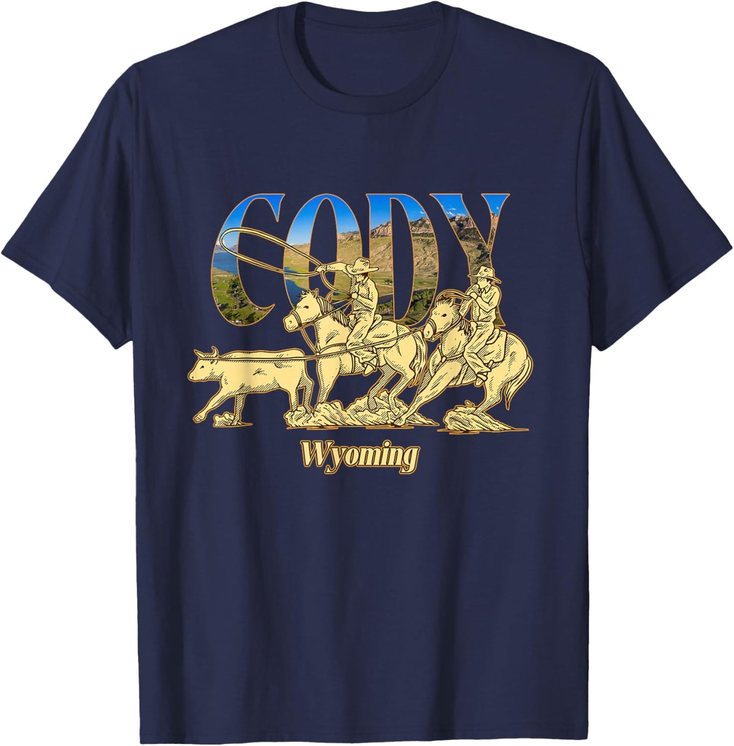 Cody Wyoming Landscape Cody Cowboy Wyoming Souvenir T-Shirt - T-Shirt | Navy