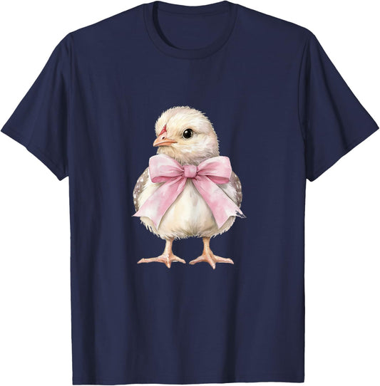 Cute Chicken Pink Coquette Bow Chick Dainty Bow Ribbon T-Shirt - T-Shirt | Navy