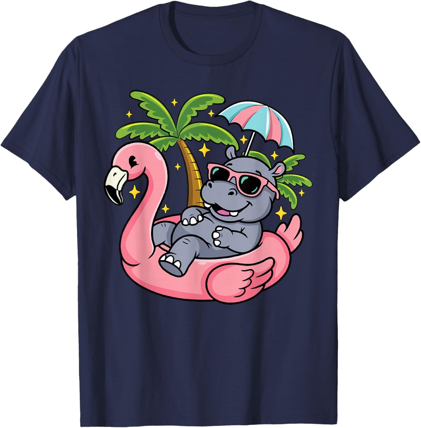 Summer Beach Pool Party Hippo Gonflable Flamingo Hawaïen T-Shirt - T-Shirt | Navy