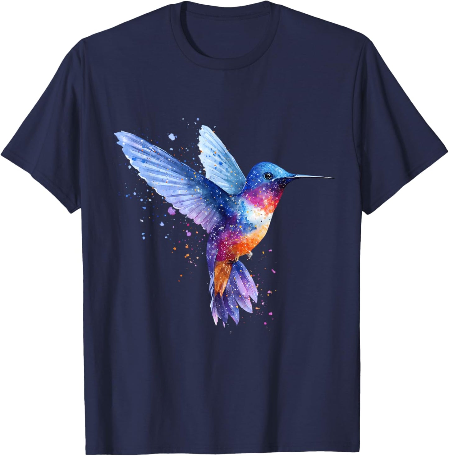Hummingbird Lover Portrait Artwork Tropical Animal Art T-Shirt - T-Shirt | Navy
