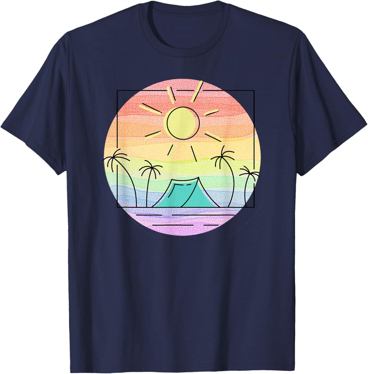 Rainbow Paradise Island Camping Getaway Graphic for campers T-Shirt - T-Shirt | Navy