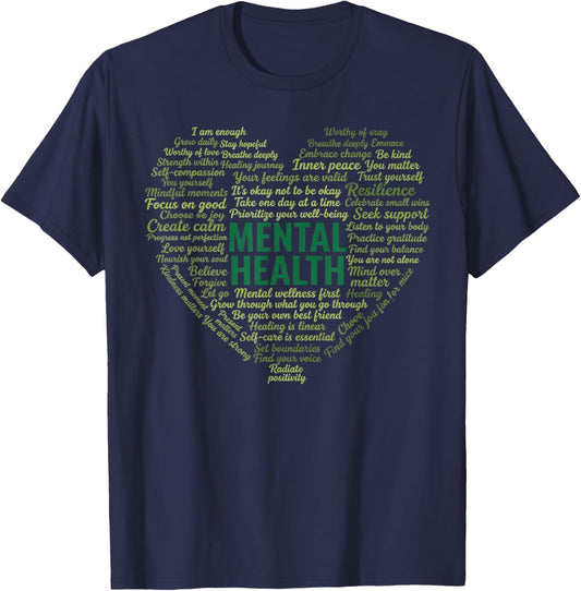 Mental Health Awareness Heart T-Shirt - T-Shirt | Navy