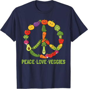 Cute Vegetable Peace Sign Men Women Fruit Veggie Vegan T-Shirt - T-Shirt | Navy