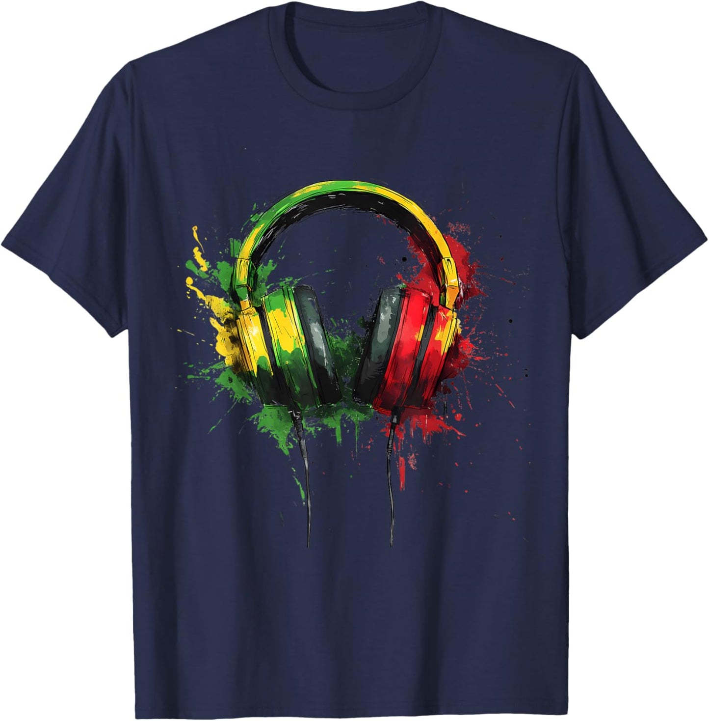 Reggae Music Headphones Jamaican Rasta Roots Jamaican T-Shirt - T-Shirt | Navy