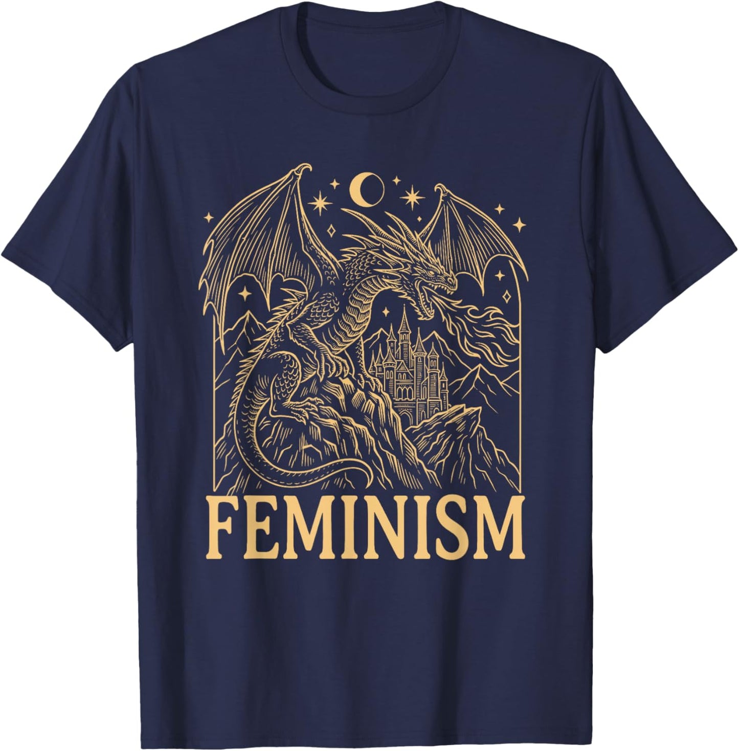 Feminist Gothic Fantasy Dragon Feminism Empowered Woman T-Shirt - T-Shirt | Navy