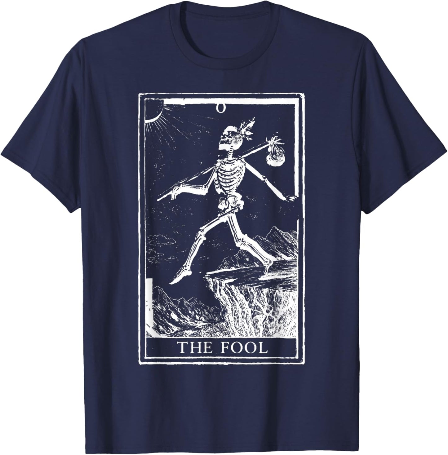 Dark Academia Tarot Card The Fool Skeleton Dog Goth Occult T-Shirt - T-Shirt | Navy