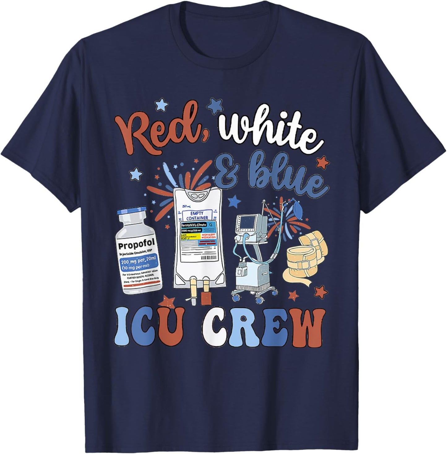 Icu Nurse 4th July Independence Day Red White Blue Icu Crew T-Shirt - T-Shirt | Navy