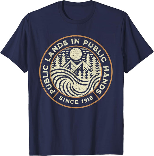 Funny Retro Public Lands in Public Hands National Parks T-Shirt - T-Shirt | Navy