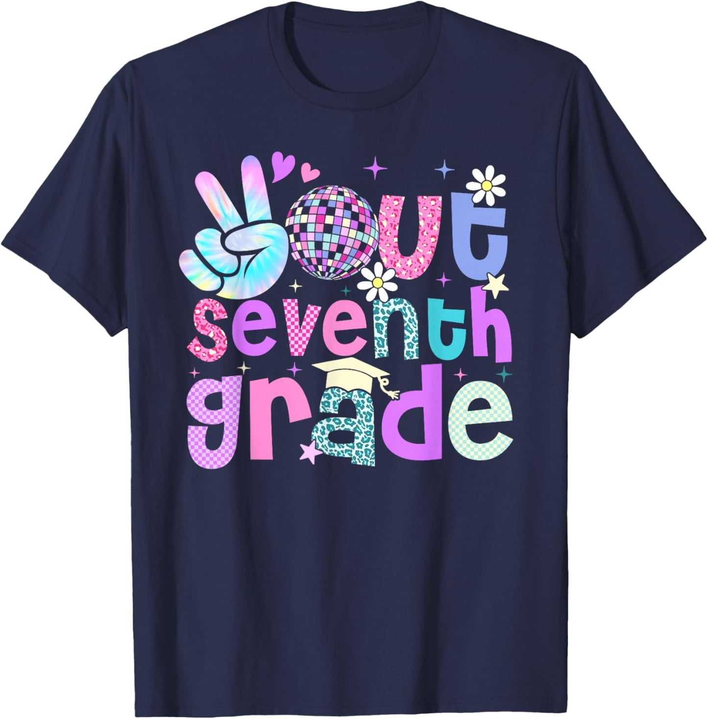Peace Out Seventh Grade Last Day Of 7th Grade Leopard T-Shirt - T-Shirt | Navy