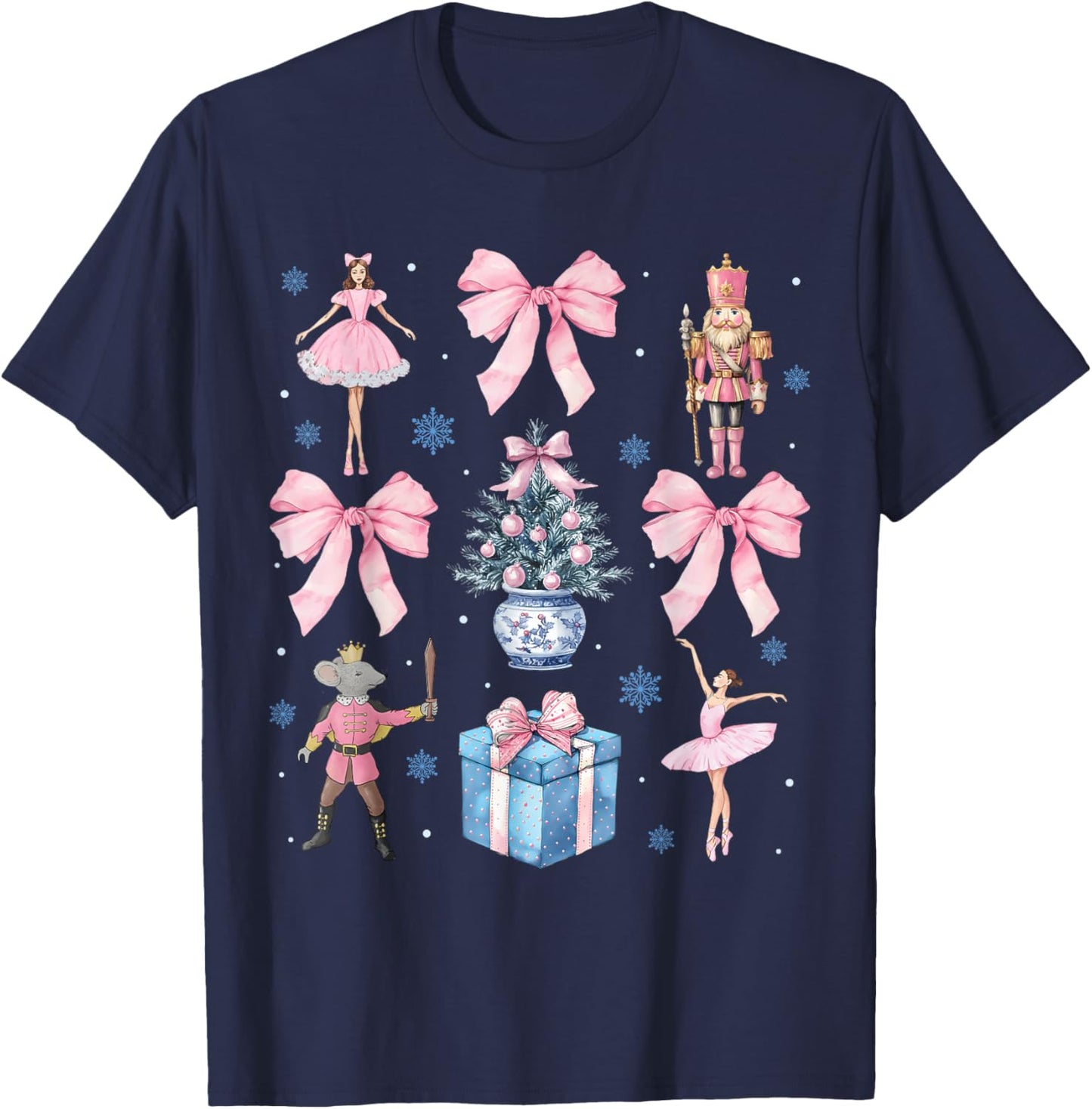 Pink Coquette Bow Christmas Nutcracker Ballet Xmas Holiday T-Shirt - T-Shirt | Navy
