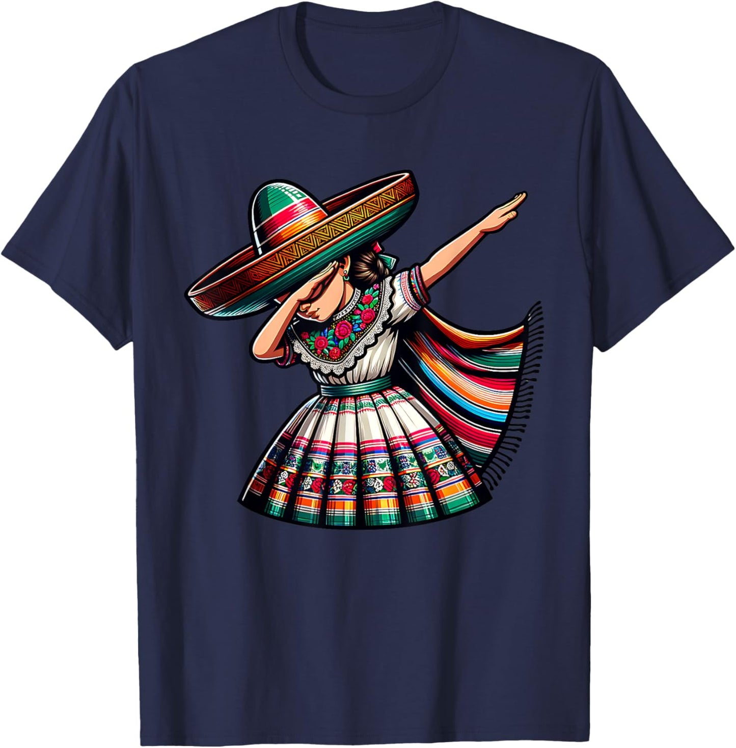 Funny Dabbing Mexican Poncho Sombrero Cinco de Mayo Girl T-Shirt - T-Shirt | Navy