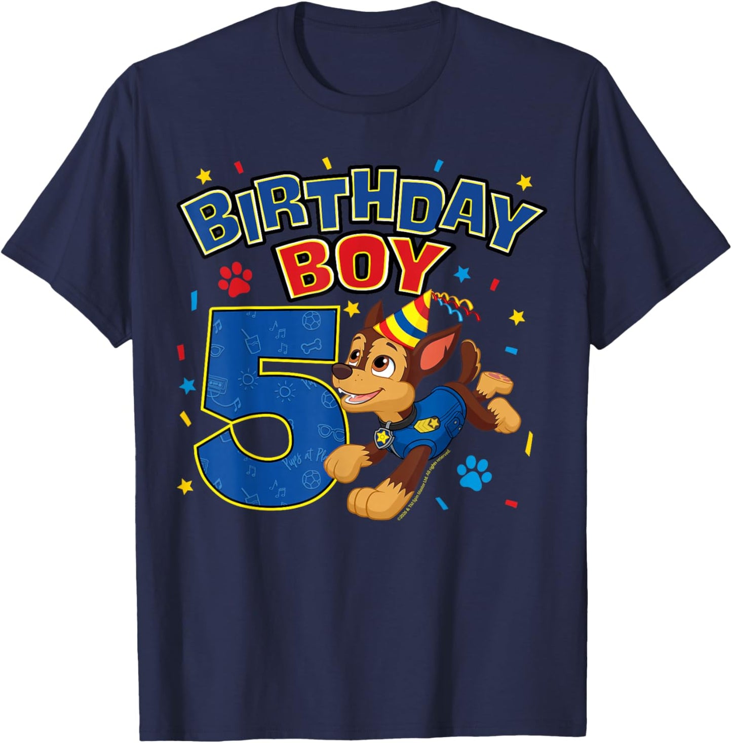 Official Paw Patrol Birthday Boy Chase Football Age 5 T-Shirt - T-Shirt | Navy