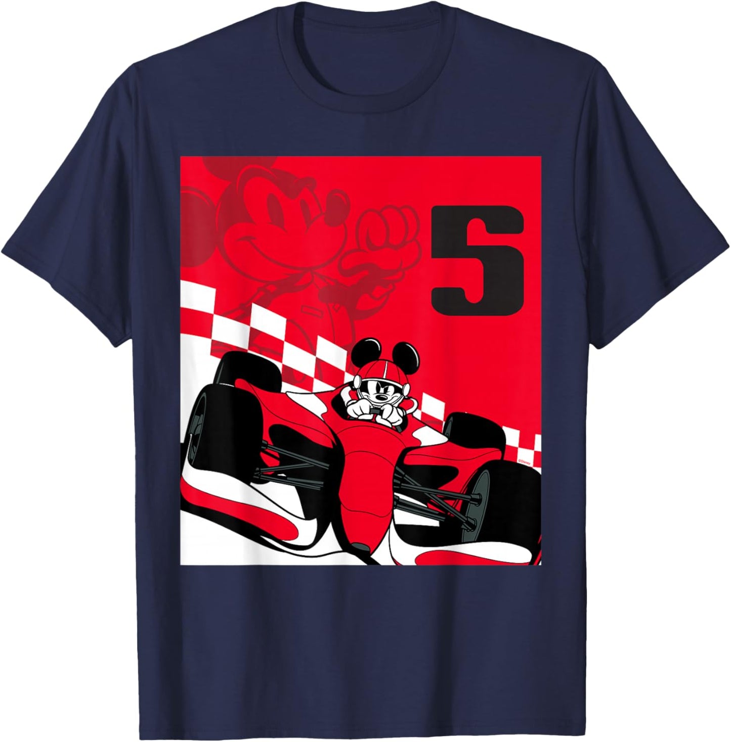 Disney Racing 5th Birthday 5 Years Old Mickey Mouse Race Car T-Shirt - T-Shirt | Navy