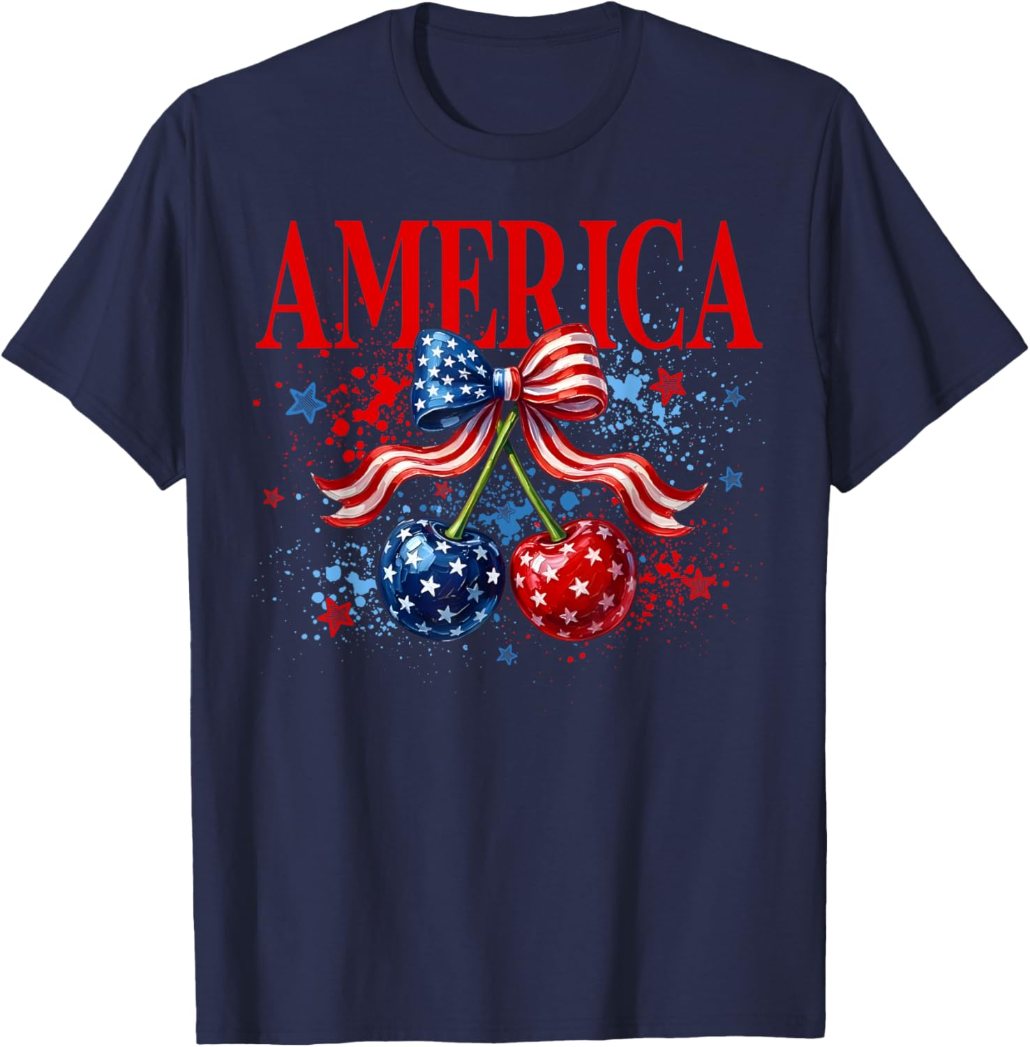 4th of July American Cherry Coquette Bow Women Girl T-Shirt - T-Shirt | Navy